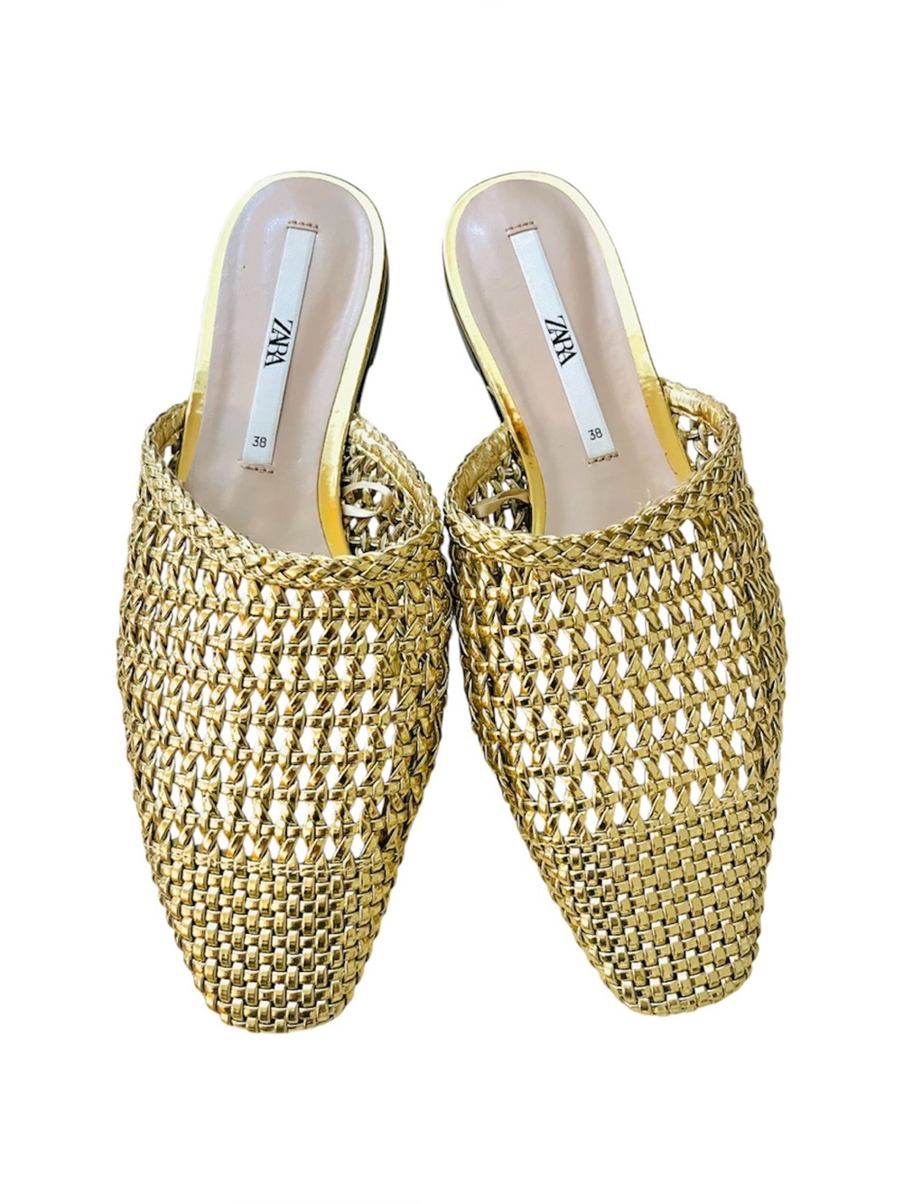 ✨ZARA✨Gold Woven Mule Flats - Women's Slip-On Loafers